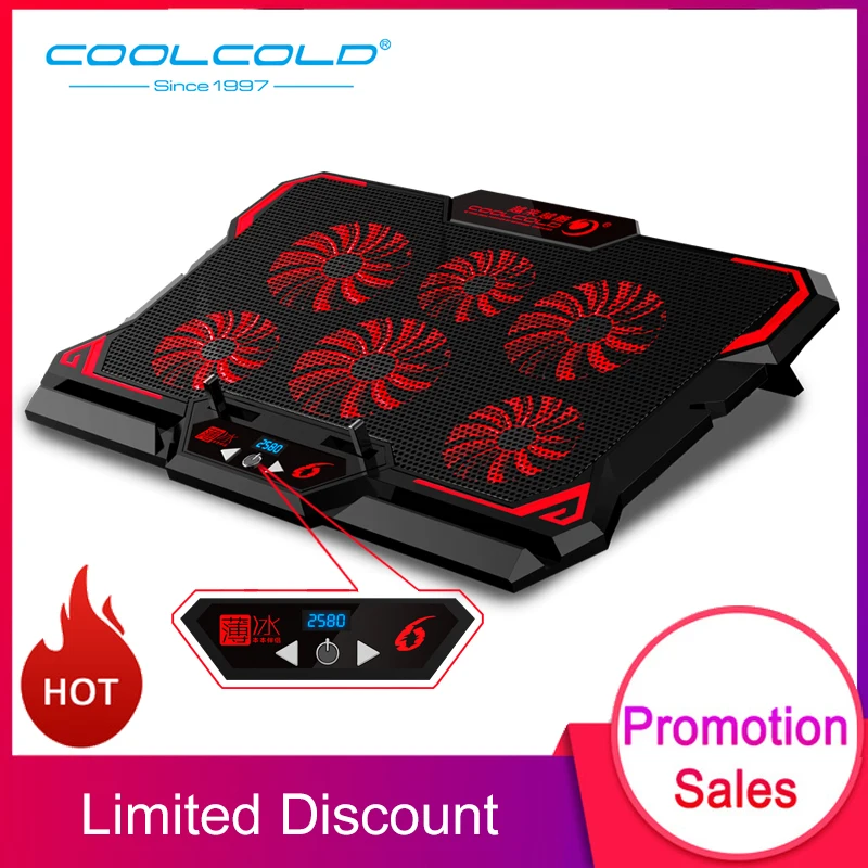 H786a82ae85c94278bf2dd5c80d6b7cc3j.webp COOLCOLD 17inch Gaming Laptop Cooler Six Fan Led Screen Two USB Port 2600RPM Laptop Cooling Pad Notebook Stand For Laptop - Image 1
